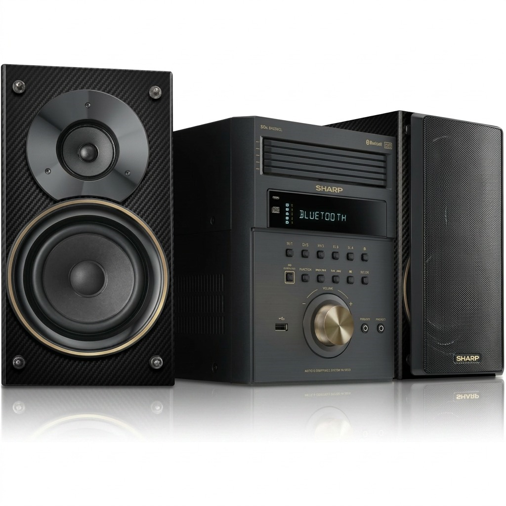 A refined hero shot of the SHARP XL-BH250GL system, featuring the central unit and two speakers on a clean white background.