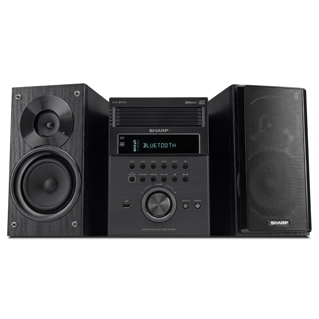 High-resolution hero shot of the Sharp XL-BH250 5-disc stereo system on a pure white background.