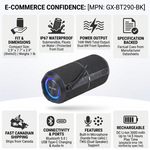 Sharp GX-BT290-BK Crystal Clear Series Portable Bluetooth Speaker - 32W, IP67 Waterproof with RGB Lights, Black - Vignette | Home Cozy Nest