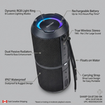 Sharp GX-BT290-BK Crystal Clear Series Portable Bluetooth Speaker - 32W, IP67 Waterproof with RGB Lights, Black - Vignette | Home Cozy Nest