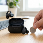 Sharp HP-TW45-BK Earclip Open-Ear True Wireless Earbuds ? Secure Fit, IPX4 Water Resistant - Vignette | Home Cozy Nest
