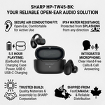 Sharp HP-TW45-BK Earclip Open-Ear True Wireless Earbuds ? Secure Fit, IPX4 Water Resistant - Vignette | Home Cozy Nest
