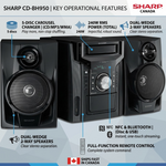 SHARP CD-BH950 Sharp 240W 5-Disc Mini Shelf Speaker System with Cassette and Bluetooth Audio - Vignette | Home Cozy Nest