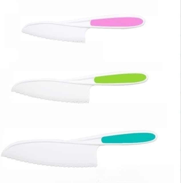 3 Pcs Kids Knife Set for Real Cooking, Kid Safe Knives for Cutting, Kids Cooking and Baking Set, Plastic Knives, Kitchen Set (Blue,Green,Pink)