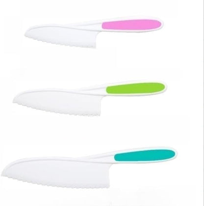 3 Pcs Kids Knife Set for Real Cooking, Kid Safe Knives for Cutting, Kids Cooking and Baking Set, Plastic Knives, Kitchen Set (Blue,Green,Pink)