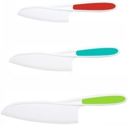 3 Pcs Kids Knife Set for Real Cooking, Kid Safe Knives for Cutting, Kids Cooking and Baking Set, Plastic Knives, Kitchen Set (Green,Blue,Red)