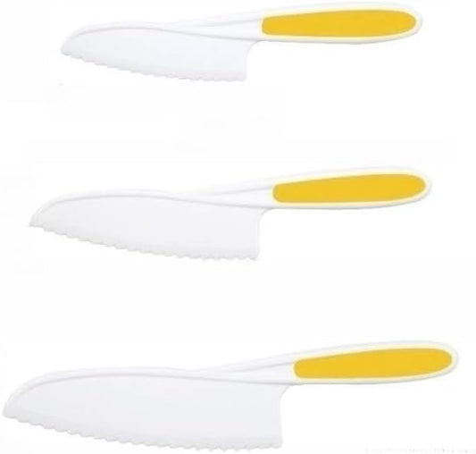 3 Pcs Kids Knife Set for Real Cooking, Kid Safe Knives for Cutting, Kids Cooking and Baking Set, Plastic Knives, Kitchen Set (Yellow)