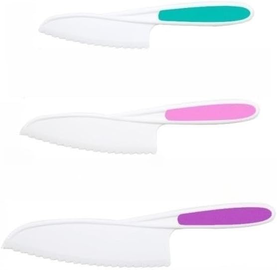 3 Pcs Kids Knife Set for Real Cooking, Kid Safe Knives for Cutting, Kids Cooking and Baking Set, Plastic Knives, Kitchen Set (Purple,Pink,Blue)