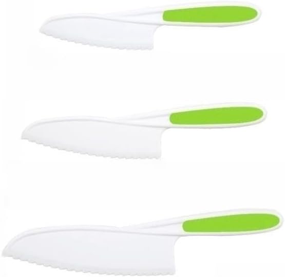 3 Pcs Kids Knife Set for Real Cooking, Kid Safe Knives for Cutting, Kids Cooking and Baking Set, Plastic Knives, Kitchen Set (Green)