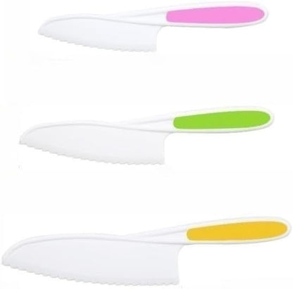 3 Pcs Kids Knife Set for Real Cooking, Kid Safe Knives for Cutting, Kids Cooking and Baking Set, Plastic Knives, Kitchen Set (Yellow,Green,Pink)