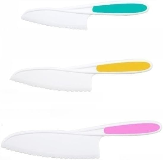 3 Pcs Kids Knife Set for Real Cooking, Kid Safe Knives for Cutting, Kids Cooking and Baking Set, Plastic Knives, Kitchen Set (Pink,Yellow,Blue)