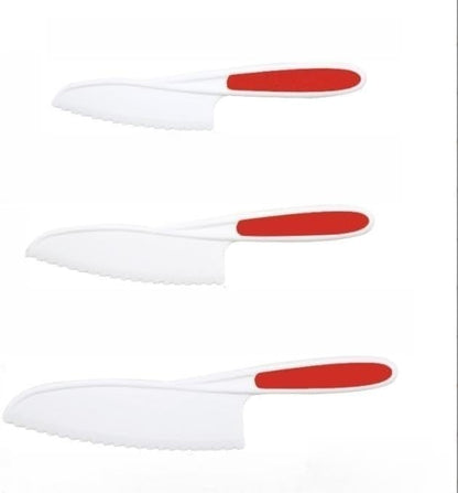 3 Pcs Kids Knife Set for Real Cooking, Kid Safe Knives for Cutting, Kids Cooking and Baking Set, Plastic Knives, Kitchen Set (Red)