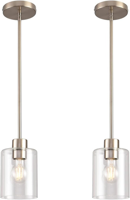 Brushed Nickel Pendant Lights,Modern Farmhouse Pendant Light,Light Fixture Kitchen Pendant Mini Hanging Light for Sink Island,Adjustable Height,Home Décor Lighting (Brushed Nickel 2 pack Stem Rod)