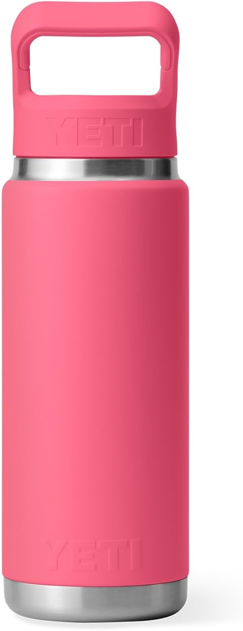 YETI Rambler 26 oz Bottle, Vacuum Insulated, Stainless Steel with Color Matching Straw Cap, Tropical Pink