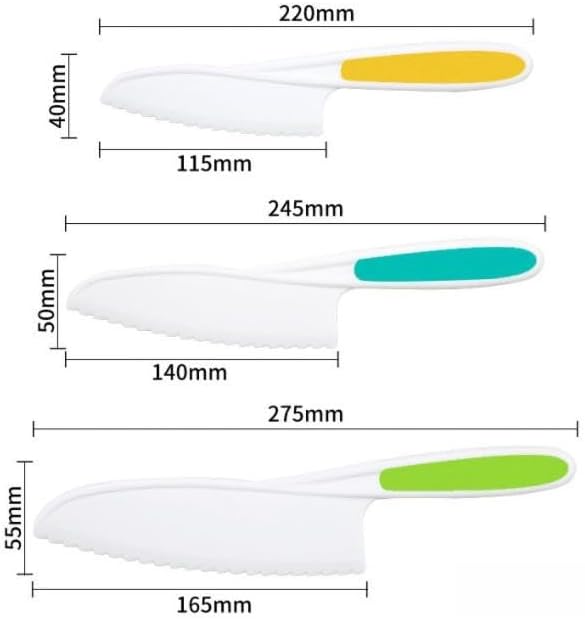 3 Pcs Kids Knife Set for Real Cooking, Kid Safe Knives for Cutting, Kids Cooking and Baking Set, Plastic Knives, Kitchen Set (Green,Blue,Yellow)