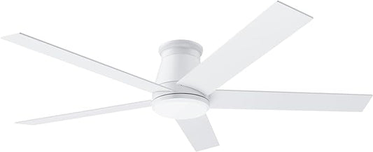 wurzee 60 inch Ceiling Fan with Light, White Flush Mount Ceiling Fan 6 Speeds DC Reversible Motor, 5 Blades, Timing, Dimmable, Memory Function for Bedroom, Kitchen, Patios