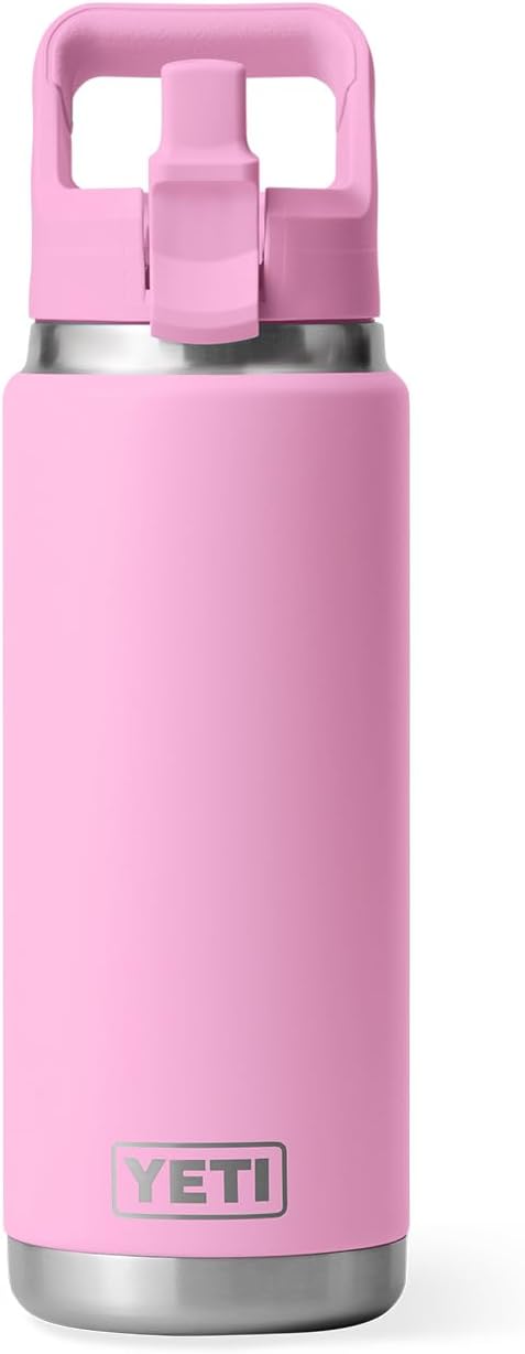 YETI Rambler 26 oz Bottle, Vacuum Insulated, Stainless Steel with Straw Cap, Power Pink (Mom)