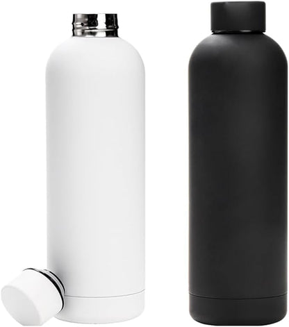 17 oz Matte Finish Stainless Steel Water Bottle | Leak Proof | Wide Mouth & Easy to Open | Easy Grip | Perfect for staying hydrated at School, College, Work, Gym (White)