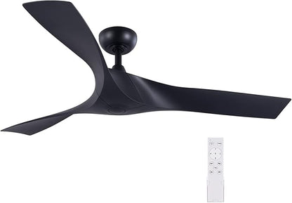 VONLUCE 52" Industrial Ceiling Fan No Light with Remote Control, Modern Ceiling Fan with 3 Blades Noiseless 6-Speed Reversible DC Motor, Ceiling Fan for Kitchen Bedroom Living Room, Black