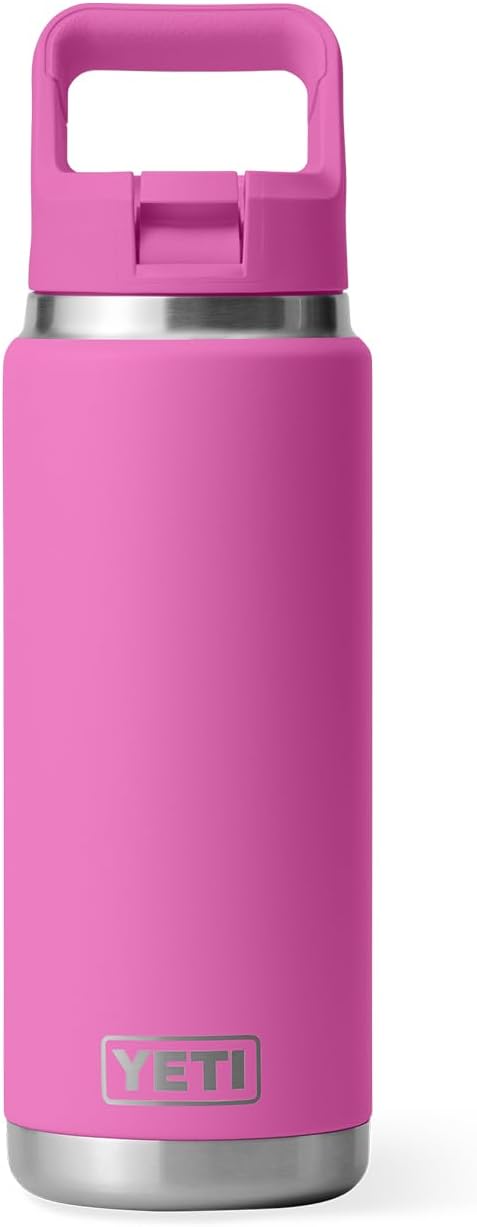 YETI Rambler 26 oz Bottle, Vacuum Insulated, Stainless Steel with Color Matching Straw Cap, Wildflower Fuchsia