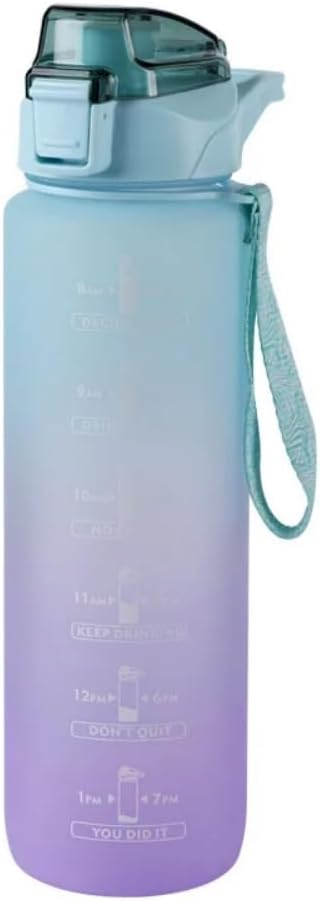 1000ml /1L Stay Hydrated and On Track with Our Gradient Color Sports Motivational Water Bottle - 32oz with Time Marker Straw & Carry Strap Perfect for Fitness, Gym, and Outdoor Sports (Green)