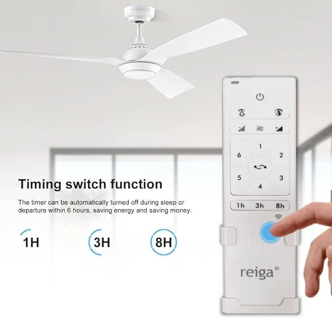 reiga 52 Inch White DC Motor Smart Ceiling Fan with Dimmable Led Lights Suit for Indoor/Outdoor, 6 Speed, Timer, Remote App Alexa Google Home Control