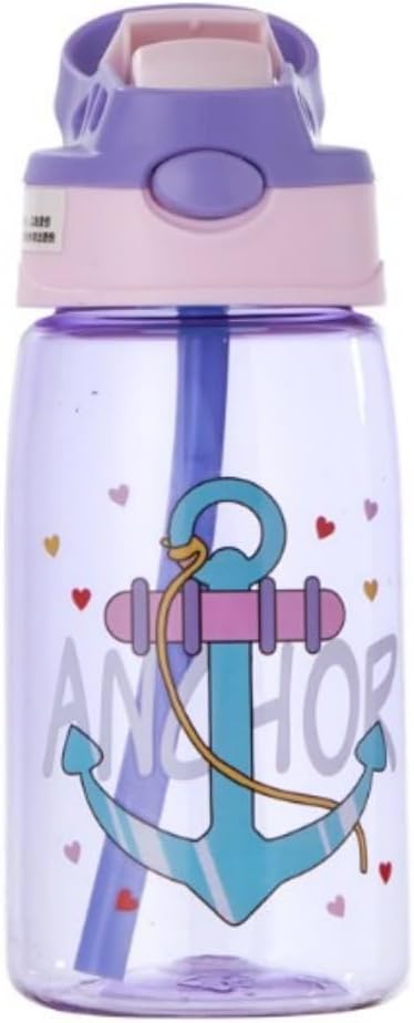 16.23oz Cute Cartoon Water Bottle,Portable Sports Water Cup With Carrying Straw,Suitable For Outdoor Camping Picnic Travel (Purple)