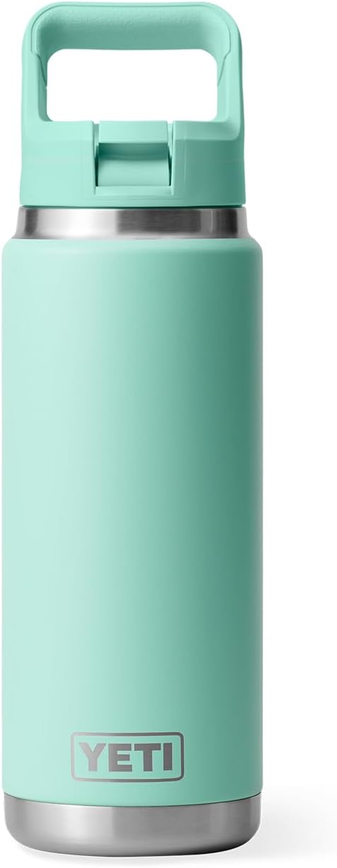 YETI Rambler 26 oz Bottle, Vacuum Insulated, Stainless Steel with Color Matching Straw Cap, Seafoam