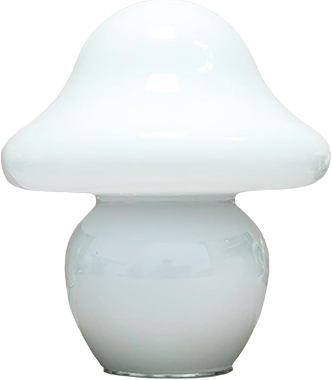 Mushroom Lamp, Small Translucent Glass Table Lamp, Cute Little Milk White Clear Nightstand Lamp for Bedroom, Bedside, Living Room, Murano Style Aesthetic Kawaii Lamp for Home Decor Gift