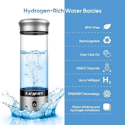 Upgrade Hydrogen Water Bottle Generator - Portable Rechargeable & Electrolysis with SPE/PEM Technology for Improve Water Quality, Hydrogen Bottle Machine for Home, Office, Travel, Drinking