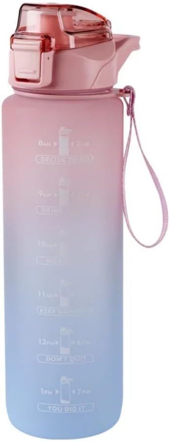 1000ml /1L Stay Hydrated and On Track with Our Gradient Color Sports Motivational Water Bottle - 32oz with Time Marker Straw & Carry Strap Perfect for Fitness, Gym, and Outdoor Sports (Red)