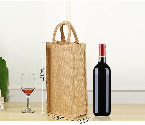 1Pack Jute Burlap 2 Bottle Wine Gift Tote Bags with Soft Cotton Handles Reusable for Wedding, Parties,Birthdays