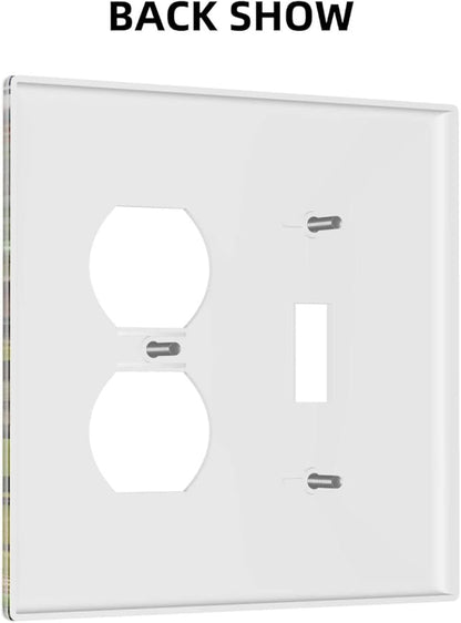 Cute Dinosaur Combo Single Toggle 1 Duplex Outlet Light Switch Wall Plate Cover Decorative 2-Gang for Electrical Boys Kids Room Bathroom Bedroom Home Kitchen One Receptacle 4.5" x 4.6"