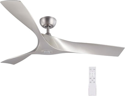 VONLUCE 52" Industrial Ceiling Fan No Light with Remote Control, Modern Ceiling Fan with 3 Blades Noiseless 6-Speed Reversible DC Motor, Ceiling Fan for Kitchen Bedroom Living Room, Nickel