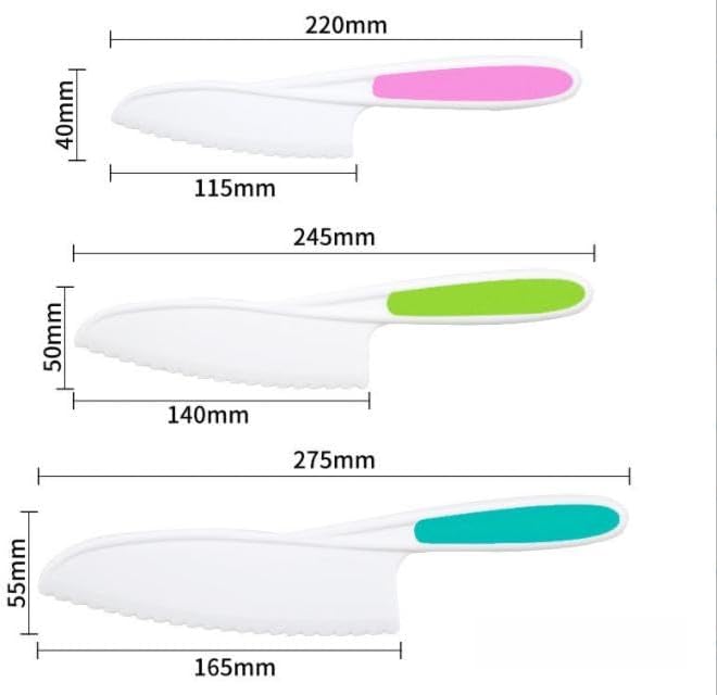 3 Pcs Kids Knife Set for Real Cooking, Kid Safe Knives for Cutting, Kids Cooking and Baking Set, Plastic Knives, Kitchen Set (Blue,Green,Pink)