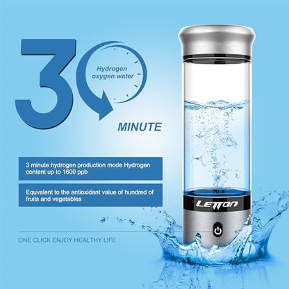 Upgrade Hydrogen Water Bottle Generator - Portable Rechargeable & Electrolysis with SPE/PEM Technology for Improve Water Quality, Hydrogen Bottle Machine for Home, Office, Travel, Drinking