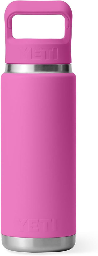 YETI Rambler 26 oz Bottle, Vacuum Insulated, Stainless Steel with Color Matching Straw Cap, Wildflower Fuchsia