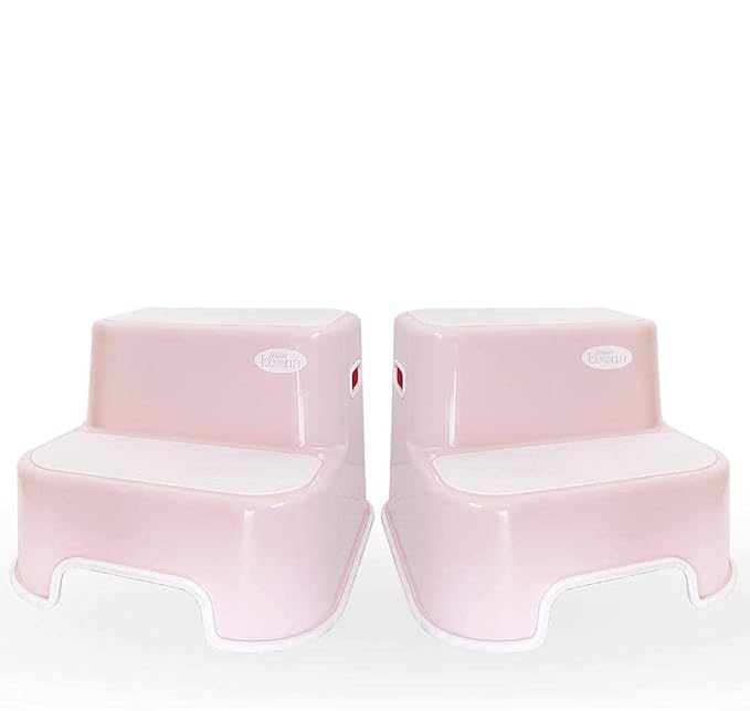 Wider Dual Height 2 Step Stool for Kids | Toddler's Stool for Potty Training and Use in The Bathroom or Kitchen | BPA-Free Strong Soft-Grip Steps for Comfort and Safety (2 Pack, Pretty Pink)