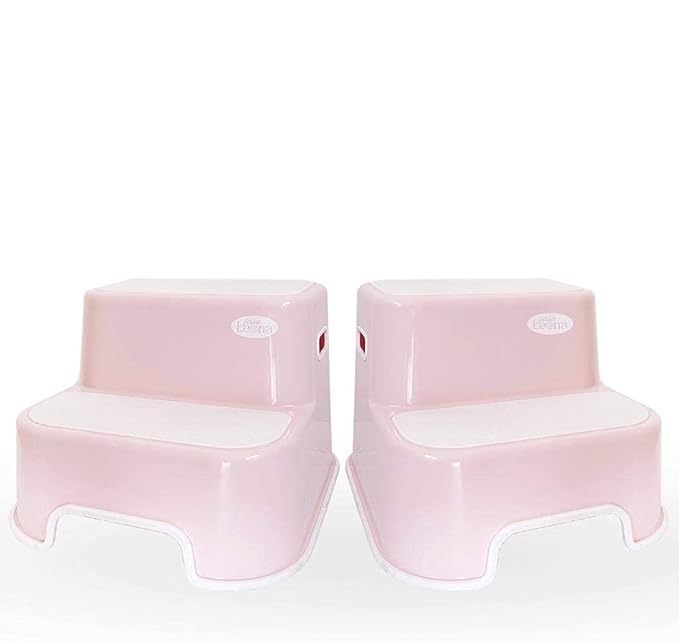 Wider Dual Height 2 Step Stool for Kids | Toddler's Stool for Potty Training and Use in The Bathroom or Kitchen | BPA-Free Strong Soft-Grip Steps for Comfort and Safety (2 Pack, Pretty Pink)