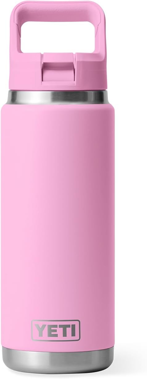 YETI Rambler 26 oz Bottle, Vacuum Insulated, Stainless Steel with Straw Cap, Power Pink (Mom)