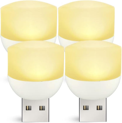 USB Night Light, Mini Warm White LED Nightlights for Nursery, Bedroom, Kitchen, Stairs, Hallway, 4-Pack