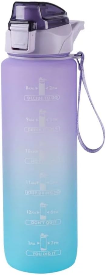 1000ml /1L Stay Hydrated and On Track with Our Gradient Color Sports Motivational Water Bottle - 32oz with Time Marker Straw & Carry Strap Perfect for Fitness, Gym, and Outdoor Sports (Purple)