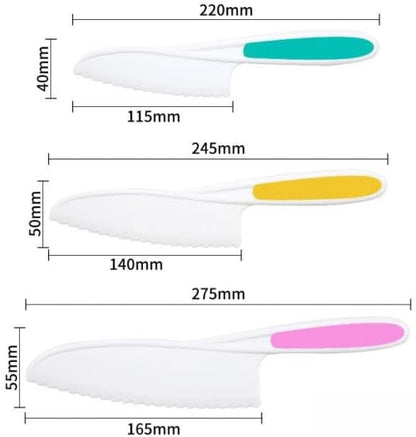 3 Pcs Kids Knife Set for Real Cooking, Kid Safe Knives for Cutting, Kids Cooking and Baking Set, Plastic Knives, Kitchen Set (Pink,Yellow,Blue)