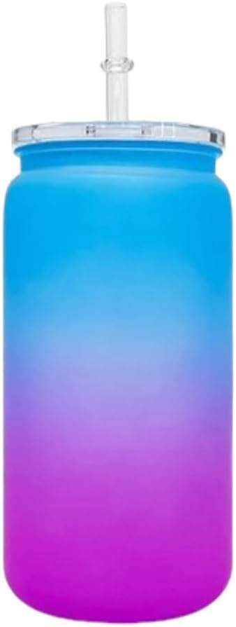 16oz Water Bottle, Plastic Can With Lid And Straw, Stainless Plastic Water Bottle, Cold Insulated Bottle, Summer Water Bottle, Durable Bottle (Blue and Purple)