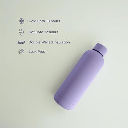 17 oz Matte Finish Stainless Steel Water Bottle | Vacuum Insulated Travel Bottle | Hot & Cold Water Bottle | Smooth Rubber Finish Water Bottle (Lilac)