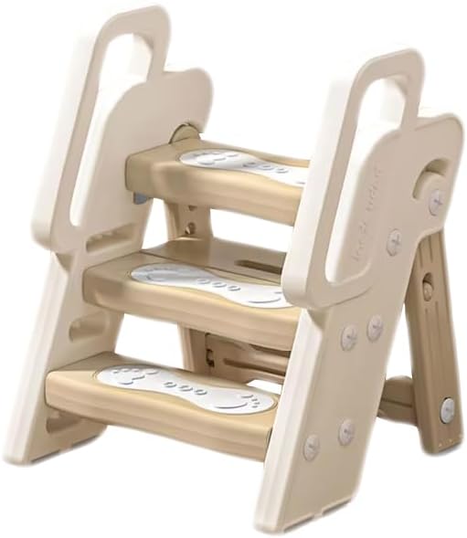 3 Step Stool for Kids Toddler Ladder for Sink, Bathroom and Kitchen Foldable Toddler Step Stool, Adjustable Height, Plastic Toddler Stool