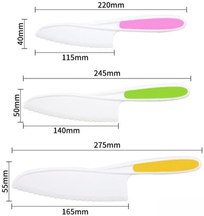 3 Pcs Kids Knife Set for Real Cooking, Kid Safe Knives for Cutting, Kids Cooking and Baking Set, Plastic Knives, Kitchen Set (Yellow,Green,Pink)