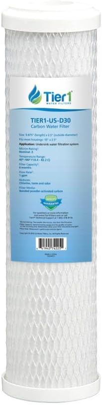 Tier1 0.5 Micron 10 Inch x 2.5 Inch | Radial Flow Whole House Carbon Water Filter Replacement Cartridge | Compatible with Pentek CBC-10, Omnifilter CB3, GE FXUVC, FXULC, Home Water Filter