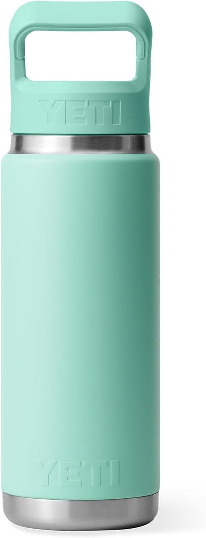 YETI Rambler 26 oz Bottle, Vacuum Insulated, Stainless Steel with Color Matching Straw Cap, Seafoam