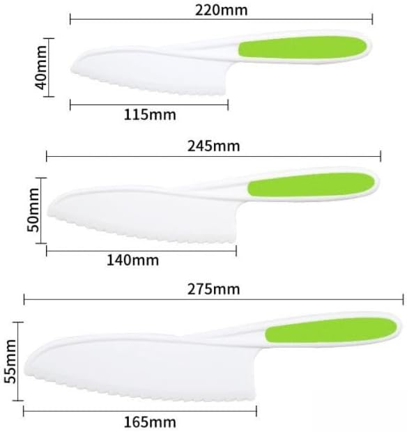 3 Pcs Kids Knife Set for Real Cooking, Kid Safe Knives for Cutting, Kids Cooking and Baking Set, Plastic Knives, Kitchen Set (Green)